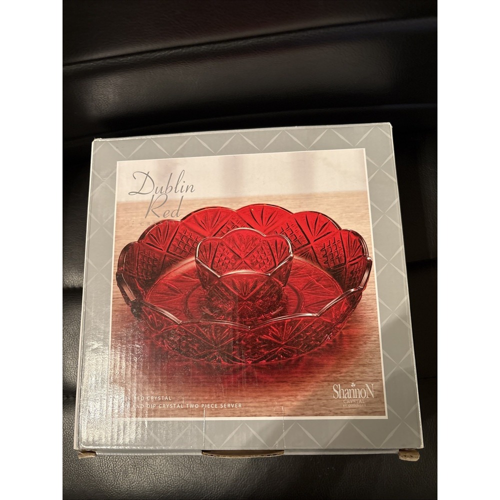 Shannon by Godinger 8" Crystal Chip & Dip Bowl in Red, Dublin Collection